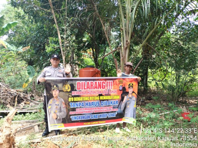 Piket Polsek kapuas tengah rutin imbauan larangan  karhutla kepada masyarakat.