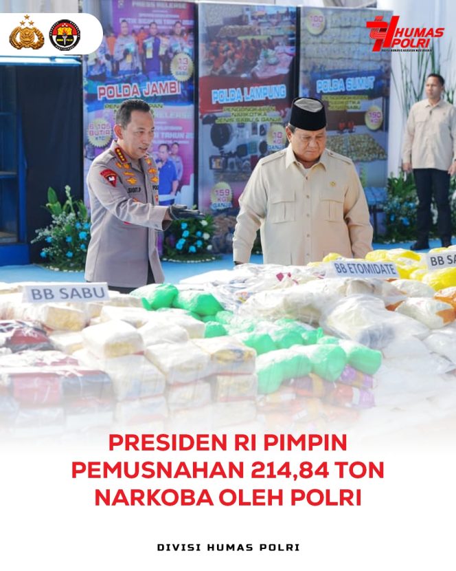 Dipimpin Presiden Prabowo, Polri Musnahkan 212,7 Ton Narkoba Bukti Komitmen Berantas Kejahatan Narkotika