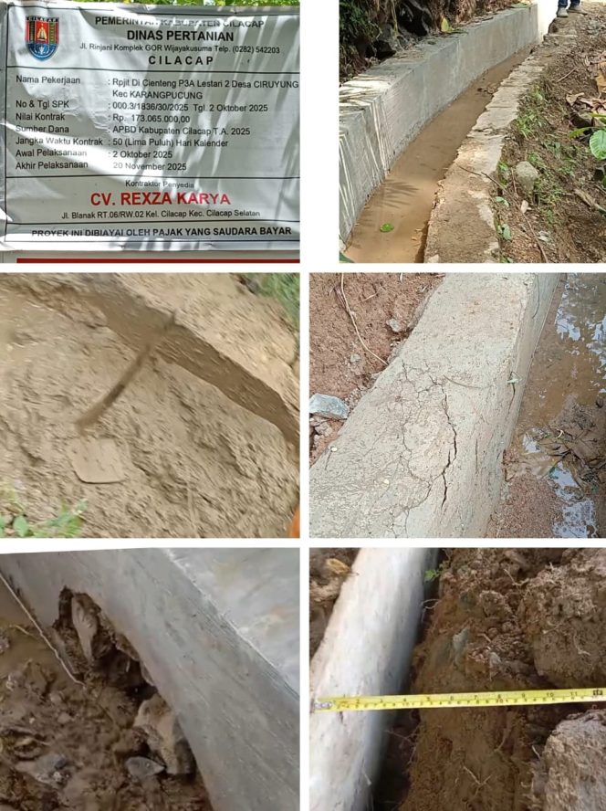 
					Dugaan Korupsi Proyek Irigasi Rp173 Juta di Cilacap: Kualitas Material Diragukan, Bangunan Retak Sebelum Selesai!