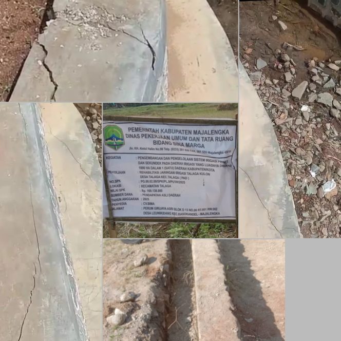 
					Proyek Irigasi Talaga Kulon Rp. 169jt Oleh CV. Bima Hanya Hasilkan Bangunan Retak dan Tinggalkan Kekecewaan Bagi Petani