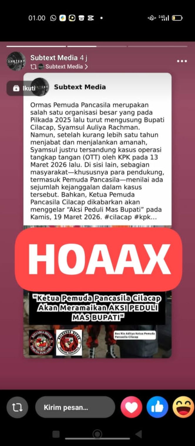 
					MPC Pemuda Pancasila Cilacap Tegaskan Kabar Aksi “Peduli Mas Bupati” Adalah Hoaks dan Upaya Provokasi