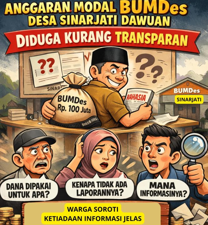 
					Anggaran BUMDes Desa Sinarjati Dawuan Rp. 100 Juta Diduga Kurang Transparan, Warga Soroti Ketiadaan Informasi Jelas