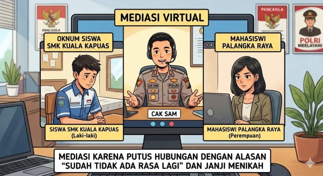 
					Pecah Keperawanan Karena Janji Dinikahi Tapi Kemudian Ditinggalkan Dengan Alasan Sudah Tak Ada Rasa, Mahasiswi di Palangka Raya Curhat ke Cak Sam Polda kalteng, Oknum Pelajar di Kapuas Dibina Dan Dimediasi Virtual