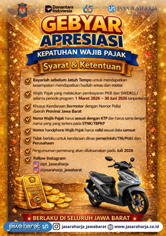 
					Jasa Raharja Gelar Gebyar Apresiasi Wajib Pajak, Bayar PKB Tepat Waktu Bawa Pulang Emas hingga Motor
