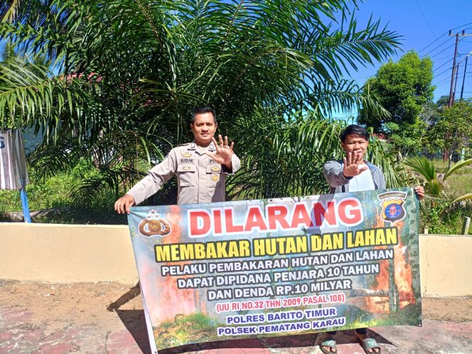 
					**Lawan Karhutla dari Desa, Polsek Pematang Karau Gaungkan “Stop Bakar Lahan” kepada Warga**