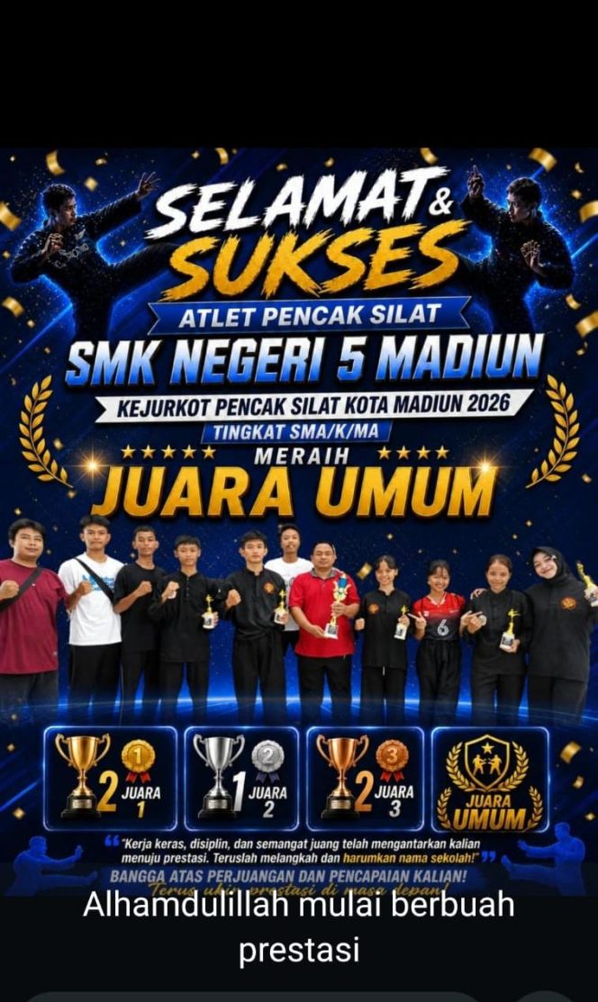 
					Tak Terbendung, Atlet SMK Negeri 5 Madiun Sapu Bersih, Juara Umum Kejurkot Pencak Silat 2026
