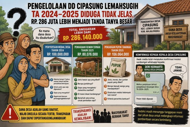 
					Pengelolaan DD Cipasung Lemahsugih TA 2024-2025 Diduga Tidak Jelas, Rp. 286 Juta Lebih Menjadi Tanda Tanya Besar