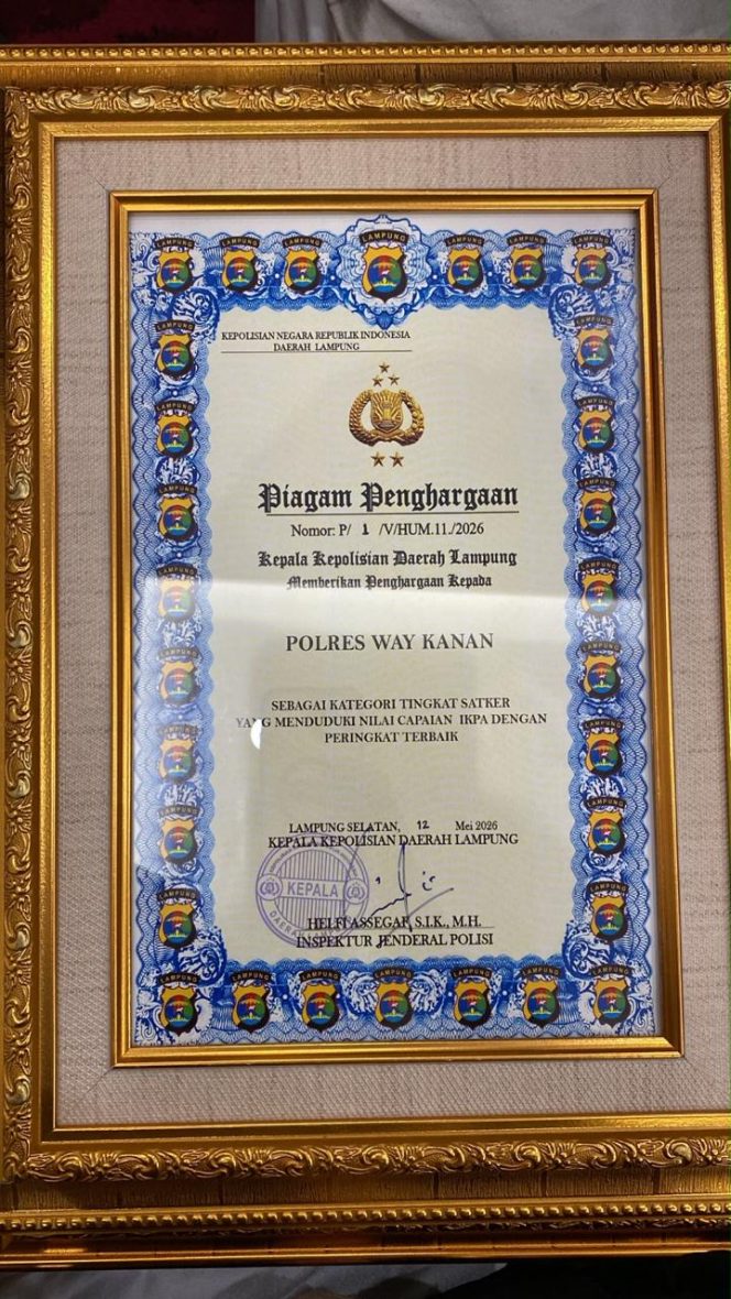 
					Polres Way Kanan Raih 3 Penghargaan Dari Kapolri dan Kapolda Lampung