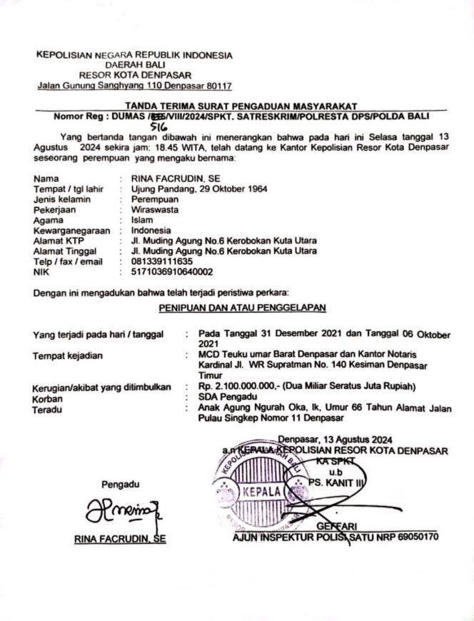 
					Bom Waktu Rp2,1 Miliar: Nama Jro Kepisah Terseret Laporan Dumas Polresta Denpasar