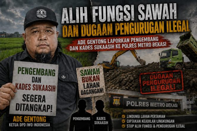 
					Alih fungsi Lahan Sawah Dan Pengurugan Ilegal Ade Gentong laporkan Pengembang dan Kades Sukaasih ke Polres Metro Bekasi