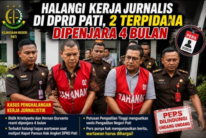 
					Halangi Tugas Jurnalis di DPRD Pati, Dua Terpidana Resmi Dipenjara 4 Bulan