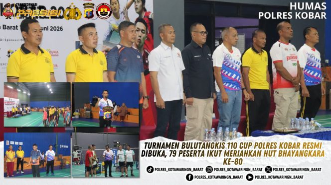 
					Turnamen Bulutangkis 110 Cup Polres Kobar Resmi Dibuka, 79 Peserta Ikut Meriahkan HUT Bhayangkara ke-80