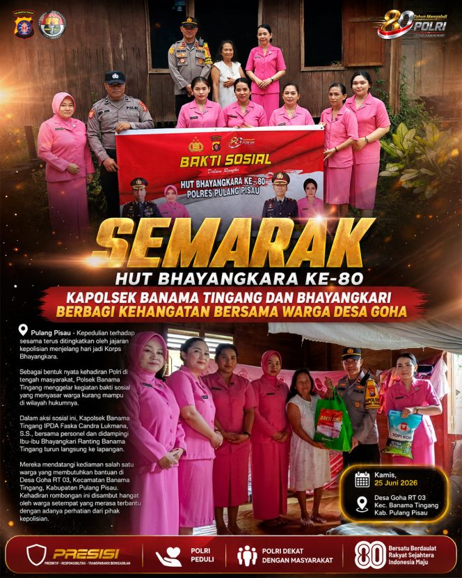 
					Semarak HUT Bhayangkara ke-80, Kapolsek Banama Tingang dan Bhayangkari Berbagi Kehangatan Bersama Warga Desa Goha