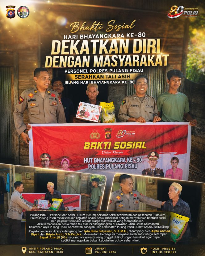 
					Dekatkan Diri dengan Masyarakat, Personel Polres Pulang Pisau Serahkan Tali Asih Jelang Hari Bhayangkara ke-80