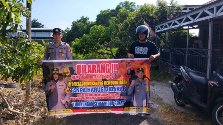 Giat Piket Polsek kapuas tengah Rutin lakukan imbauan larangan karhutla kepada masyarakat.