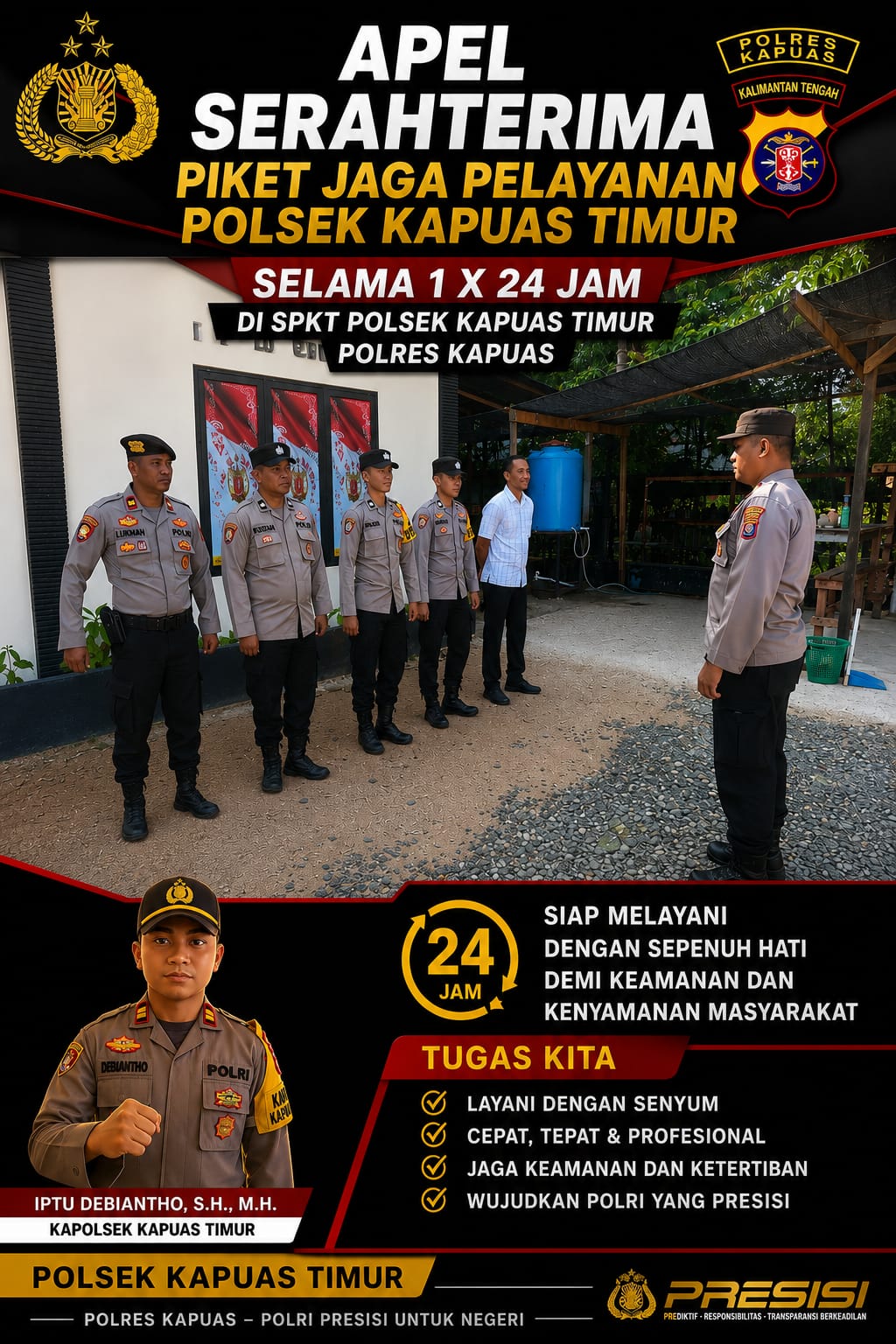 Apel Serahterima Piket Jaga dan Pelayanan Polsek Kapuas Timur Arahkan Personil Maksimalkan Pelayanan Masyarakat.