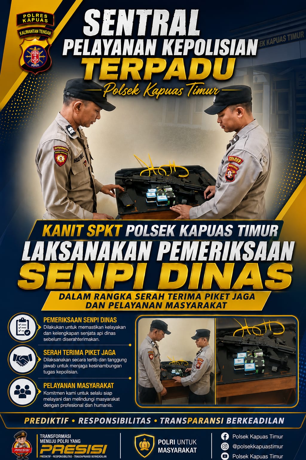 Kanit SPKT Polsek Kapuas Timur Laksanakan Pemeriksaan Senpi Dinas Dalam Rangka Serahterima Piket Jaga dan Pelayanan Masyarakat