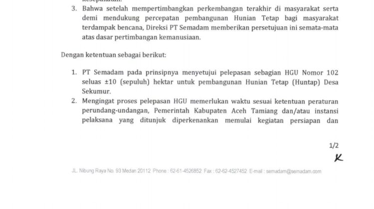 Ketua MPC Pemuda Pancasila Aceh Tamiang : PT Semadam Jangan Jual “Kemanusiaan” Demi Muluskan Perpanjangan Izin Induk