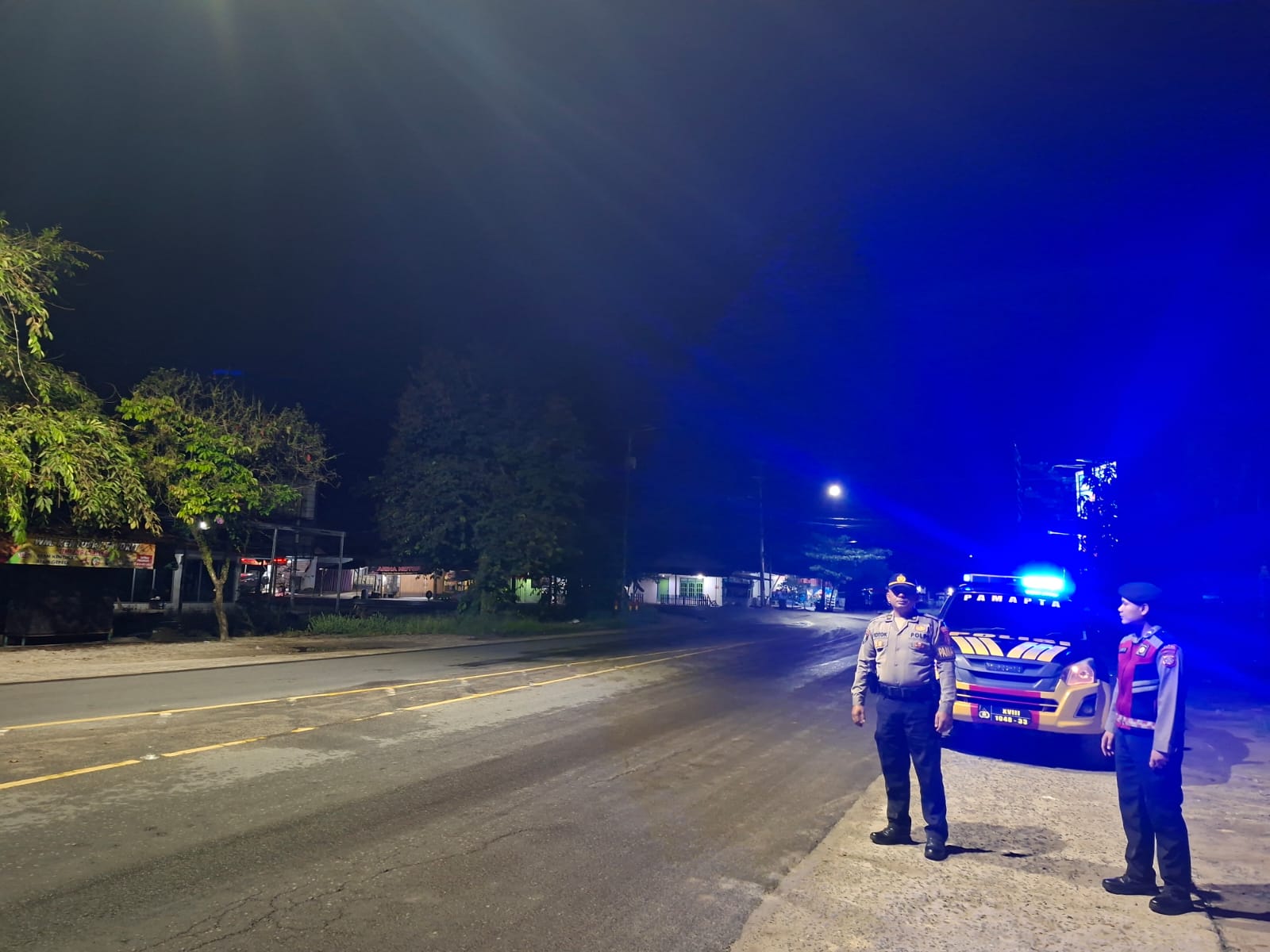 Rutin, Polres Kobar Lakukan Patroli Malam di Area Rawan Tindak Pidana dan Obyek Vital