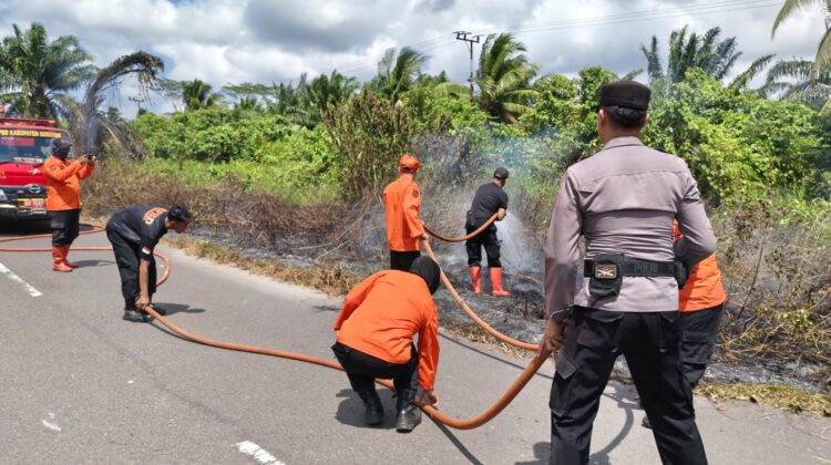 SINERGI POLSEK SERUYAN HILIR DAN BPBD, KEBAKARAN LAHAN BERHASIL DIPADAMKAN