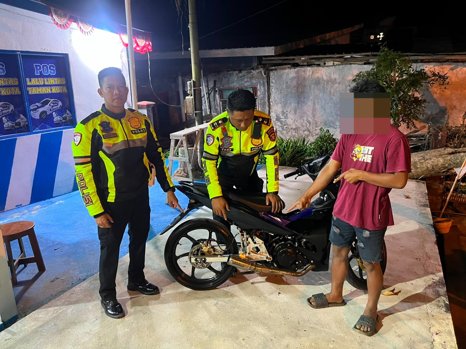 Patroli Malam Polres Gunung Mas Sasar Balap Liar dan Knalpot Tidak Sesuai Spesifikasi Teknis