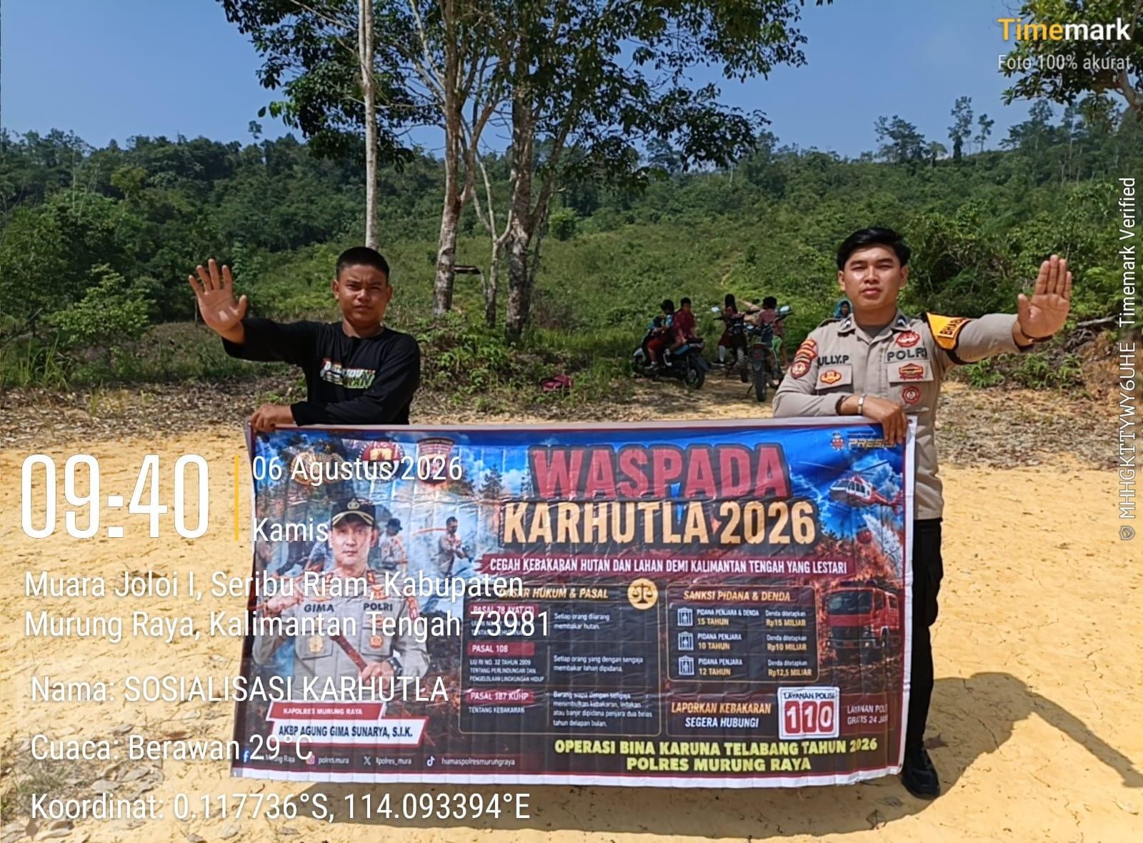 Polsek Sumber Barito Gencarkan Sosialisasi Larangan Karhutla di Kel. Tumbang Kunyi
