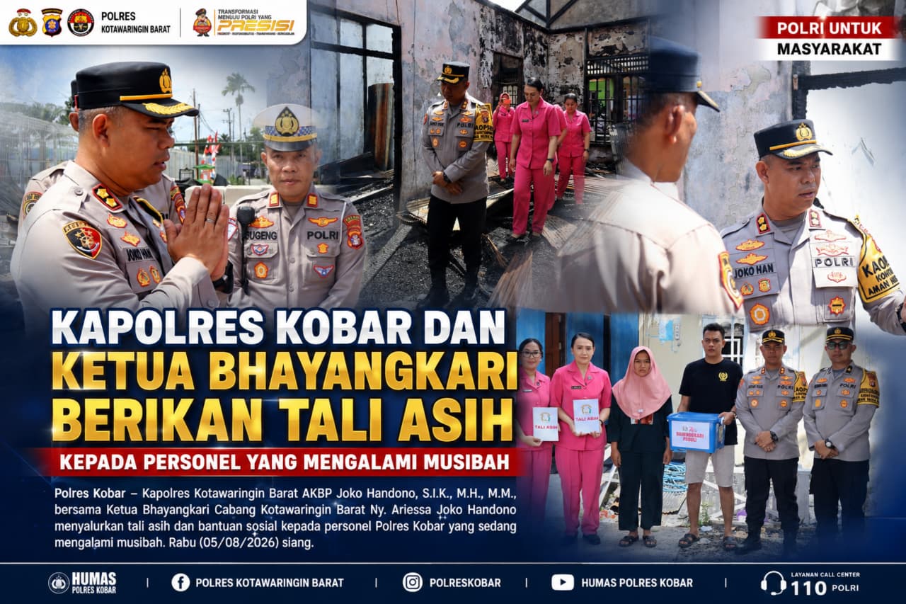 Kapolres Kobar dan Ketua Bhayangkari Berikan Tali Asih Kepada Personel yang Mengalami Musibah
