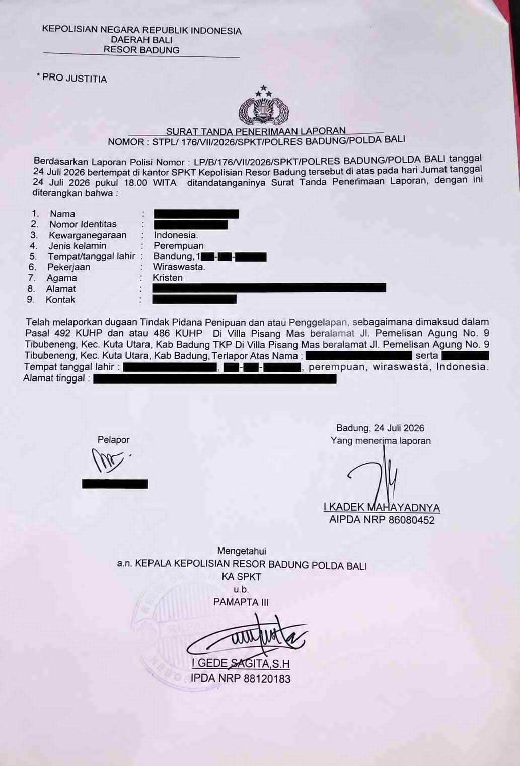 PKN Kawal Laporan Dugaan Penipuan Rp150 Juta di Polres Badung, Nikolas Johan Kilikily Bantah Terima Uang